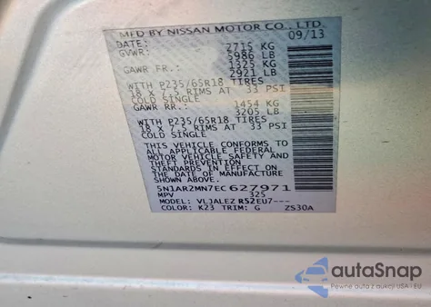 2014 Nissan Pathfinder S из США, поврежденный, VIN 5N1AR2MN7EC627971